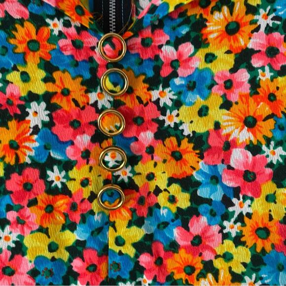 Vintage 60s Electric Yellow Pink Orange Floral Print Retro Dress large Midi - Picture 7 of 7